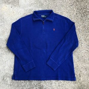 1990s Polo Ralph Lauren Blue/Orange half zip sweater